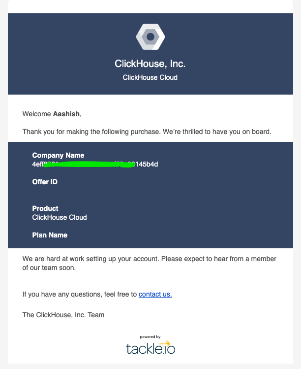 Подтверждение по электронной почте GCP Marketplace
